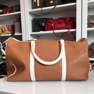 Bottega Veneta Brown & Cream Duffel Travel Bag Unisex